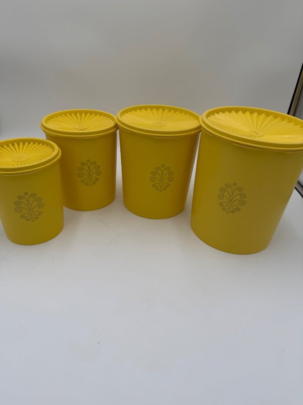 Vintage Yellow Tupperware Canister Set Of 4 Lids Harvest Gold MCM